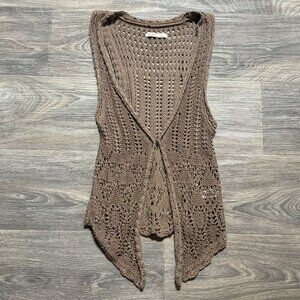 Old Navy XS Y2K Brown Open Knit Sleeveless Cardigan Vest Cotton 00s Hippie Boho